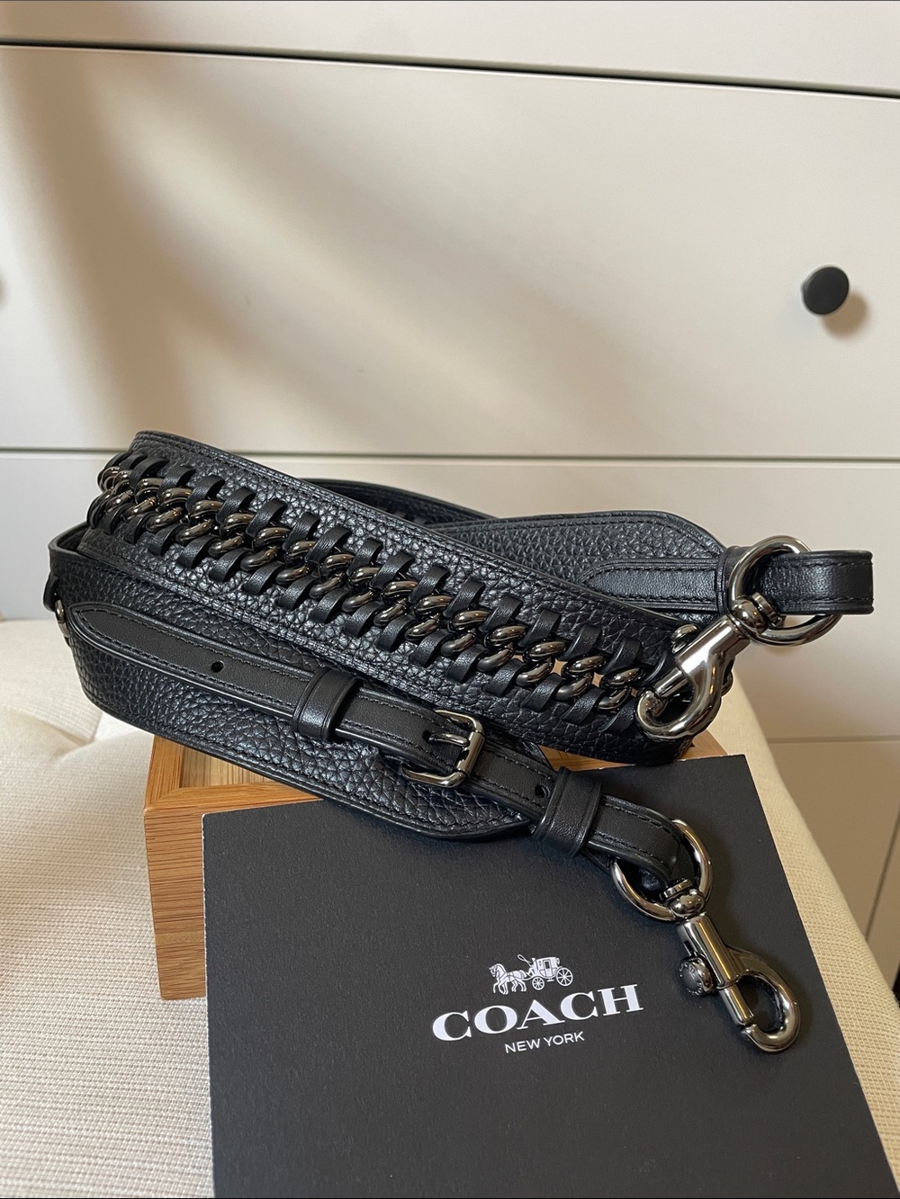 Coach Strap With Chain Detail in Gunmetal/Black - Picture 12 of 17